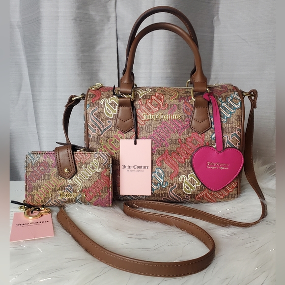 Juicy Couture Handbags - JUICY COUTURE chestnut chino satchel and card wallet set